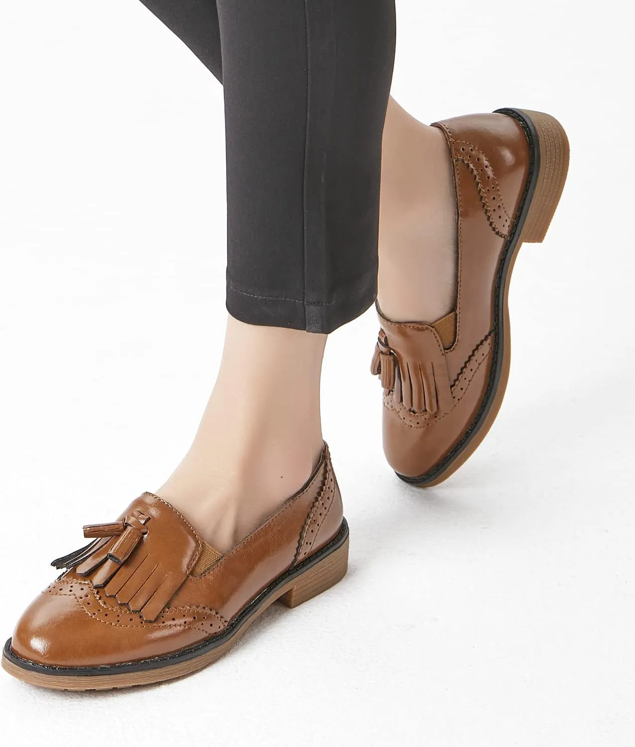 TRULAND Women’s Leather Penny Loafers – Slip On Wingtip Oxfords Tassel Loafers Comfortable Casual Dressy Shoes for Office Work