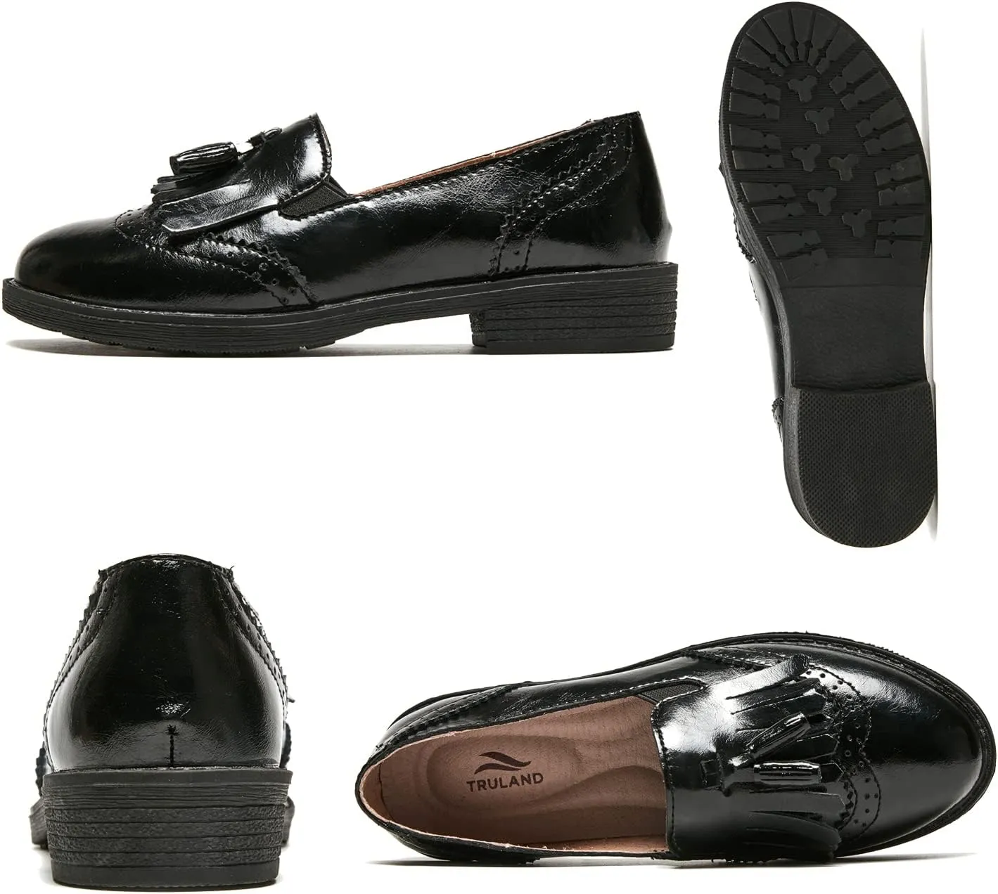 TRULAND Women’s Leather Penny Loafers – Slip On Wingtip Oxfords Tassel Loafers Comfortable Casual Dressy Shoes for Office Work