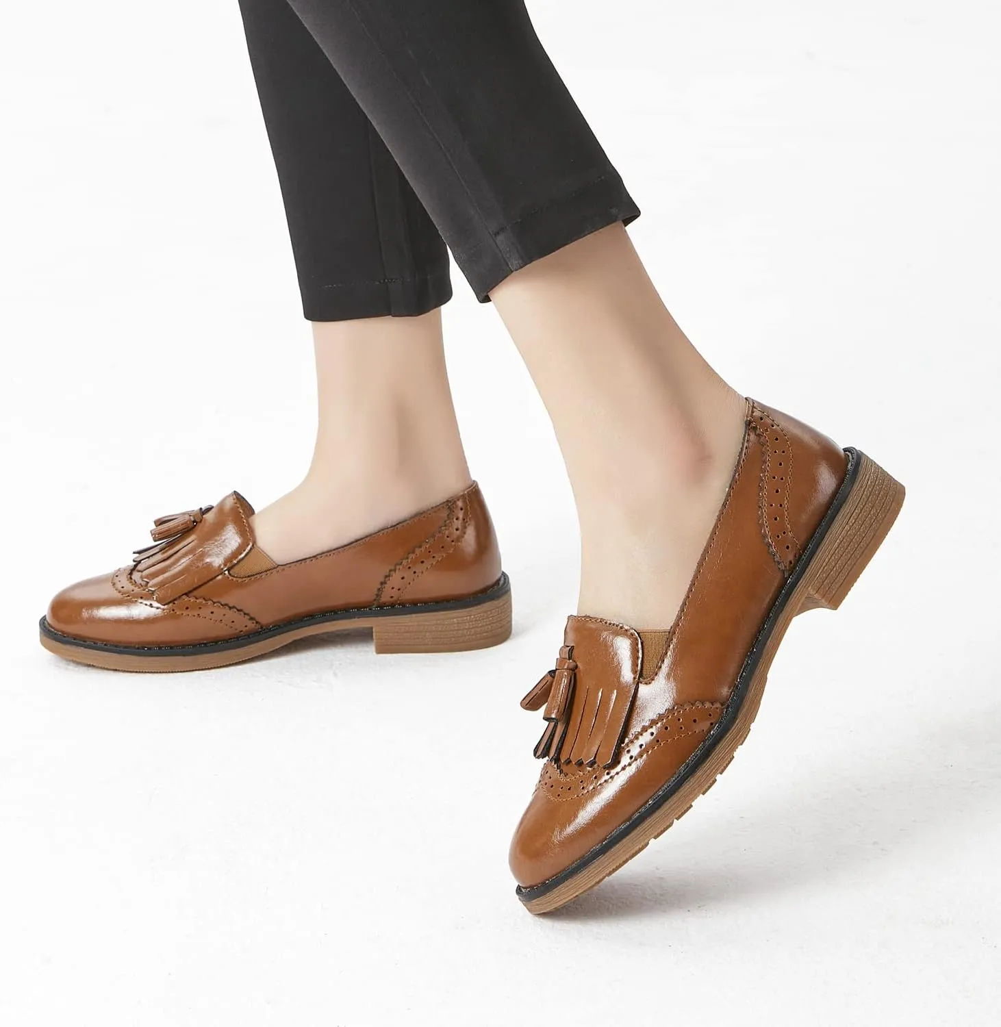 TRULAND Women’s Leather Penny Loafers – Slip On Wingtip Oxfords Tassel Loafers Comfortable Casual Dressy Shoes for Office Work