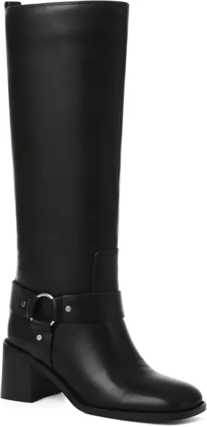 Tscoyuki Women's Knee High Boots, Chunky Heel Square Toe Tall Boots for Women Wide Calf Slip On Motorcycle Riding Boots