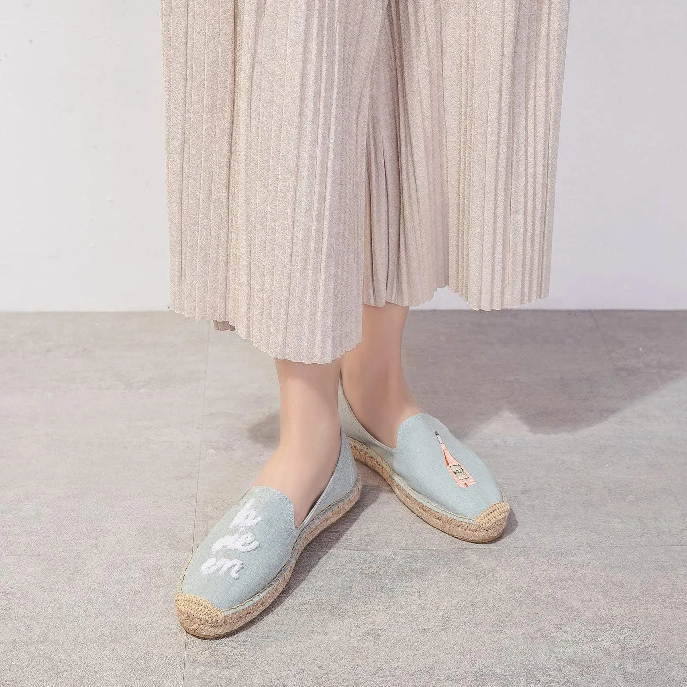 U-lite Women's Cap-Toe Slip on Flats Shoes Platform Espadrilles Embroidery Canvas Linen Loafers