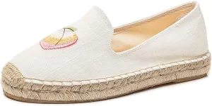 U-lite Women's Cap-Toe Slip on Flats Shoes Platform Espadrilles Embroidery Canvas Linen Loafers