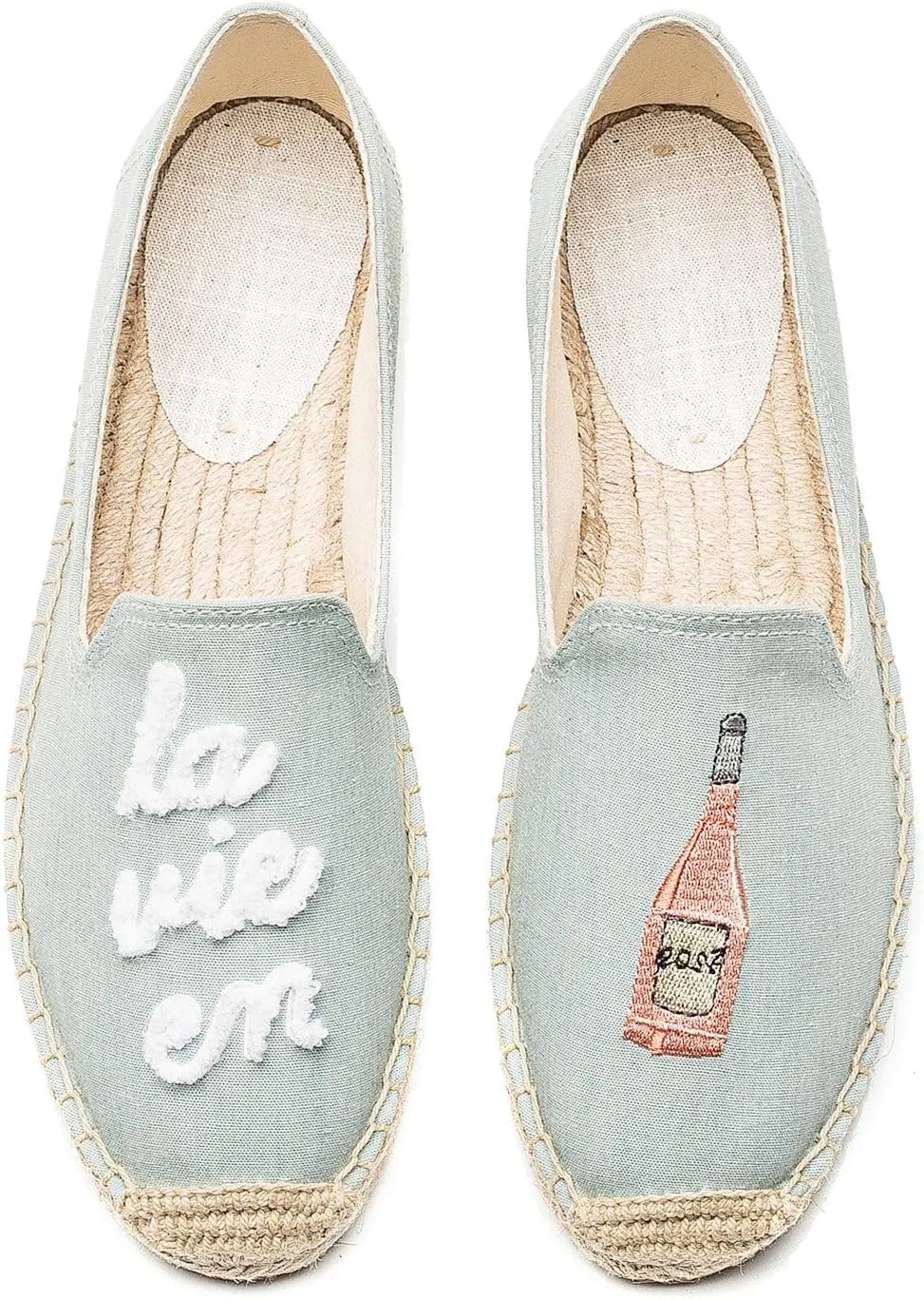 U-lite Women's Cap-Toe Slip on Flats Shoes Platform Espadrilles Embroidery Canvas Linen Loafers