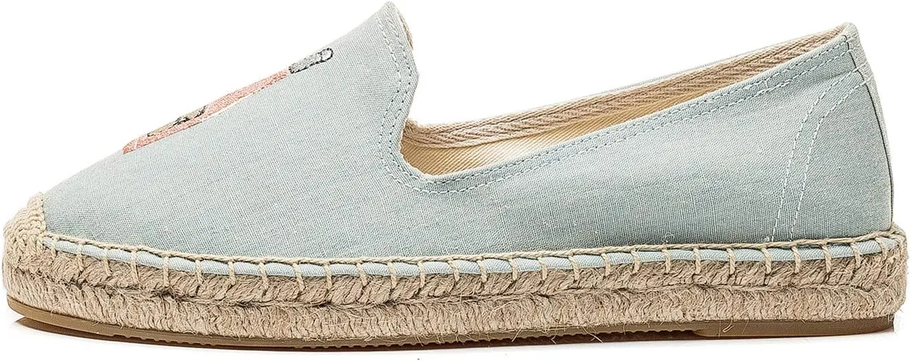 U-lite Women's Cap-Toe Slip on Flats Shoes Platform Espadrilles Embroidery Canvas Linen Loafers