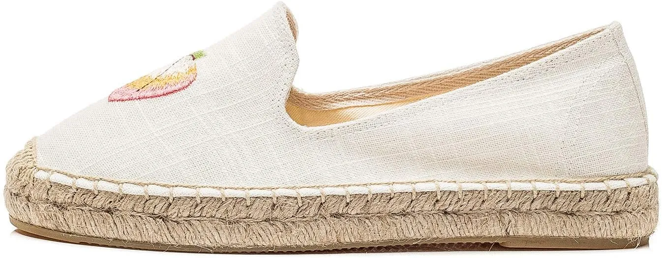 U-lite Women's Cap-Toe Slip on Flats Shoes Platform Espadrilles Embroidery Canvas Linen Loafers