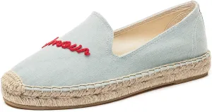 U-lite Women's Cap-Toe Slip on Flats Shoes Platform Espadrilles Embroidery Canvas Linen Loafers