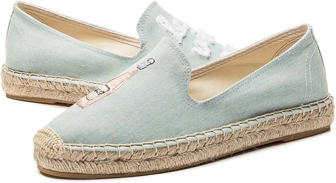 U-lite Women's Cap-Toe Slip on Flats Shoes Platform Espadrilles Embroidery Canvas Linen Loafers