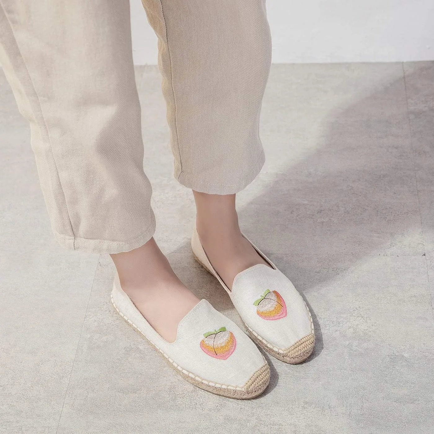 U-lite Women's Cap-Toe Slip on Flats Shoes Platform Espadrilles Embroidery Canvas Linen Loafers