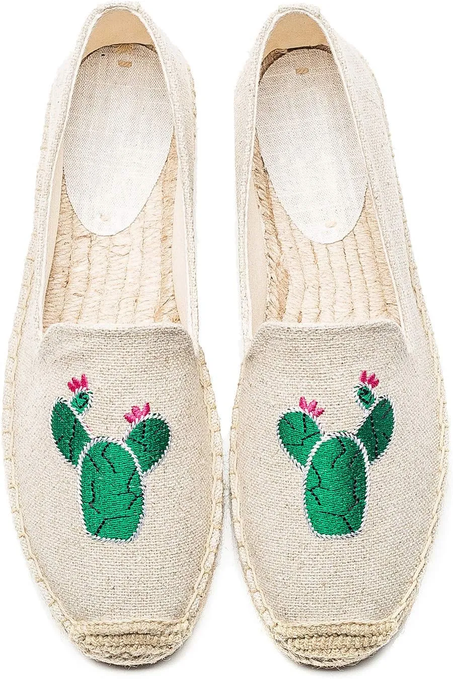 U-lite Women's Cap-Toe Slip on Flats Shoes Platform Espadrilles Embroidery Canvas Linen Loafers