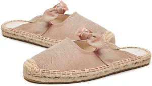 U-lite Women's Casual Bowknot Embellishment Slip-On Flats Loafers Flax Mule Shoes Espadrilles
