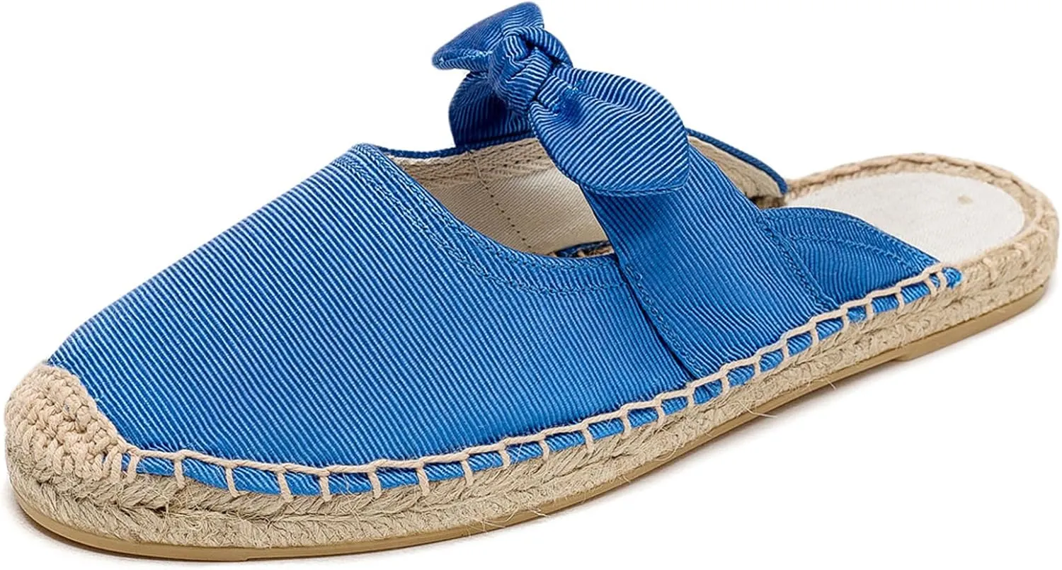 U-lite Women's Casual Bowknot Embellishment Slip-On Flats Loafers Flax Mule Shoes Espadrilles