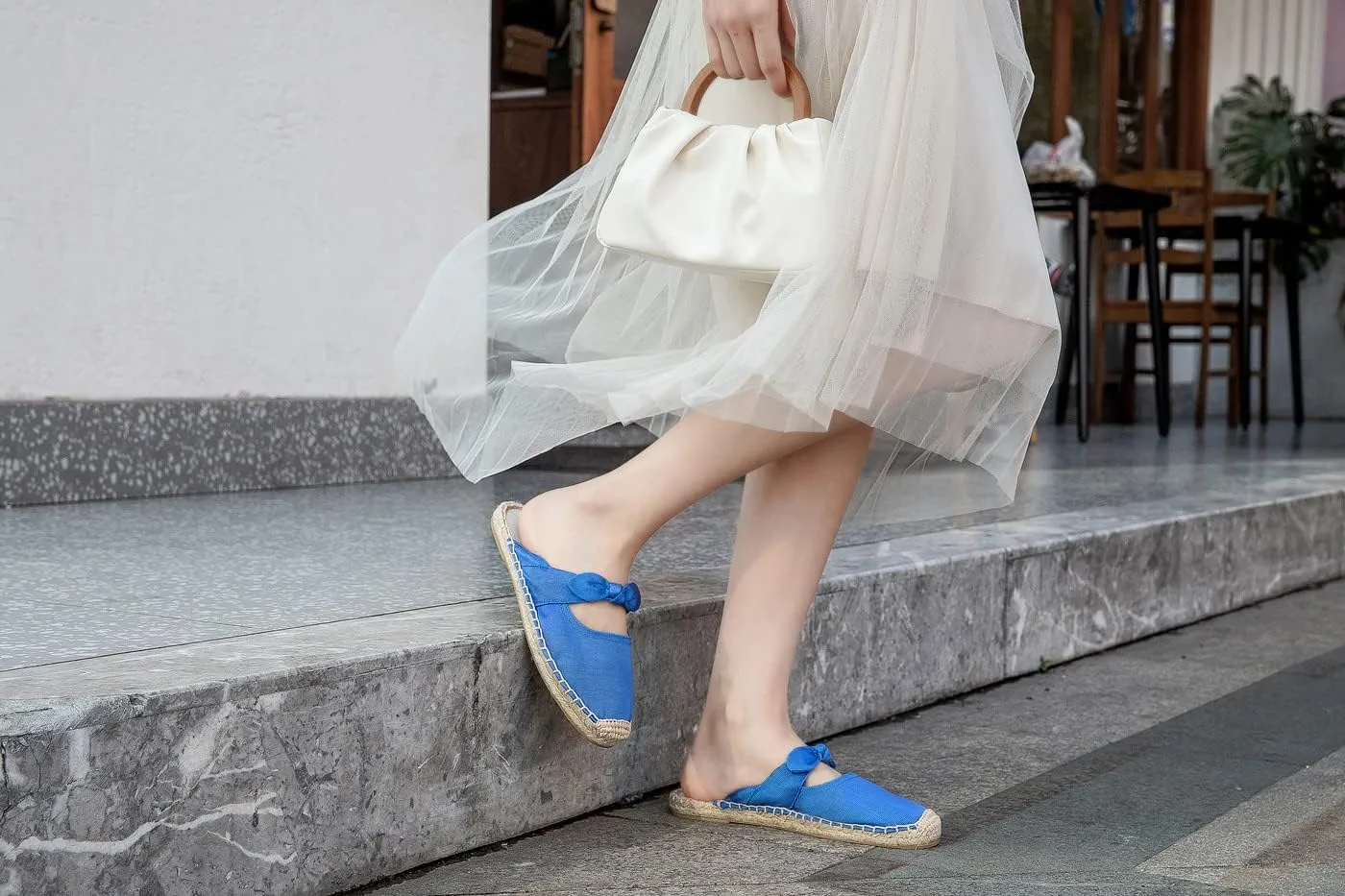 U-lite Women's Casual Bowknot Embellishment Slip-On Flats Loafers Flax Mule Shoes Espadrilles