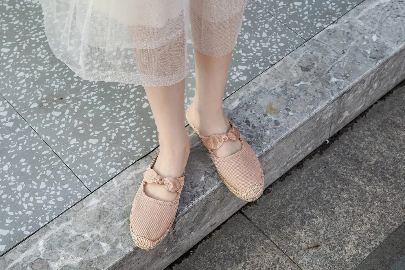 U-lite Women's Casual Bowknot Embellishment Slip-On Flats Loafers Flax Mule Shoes Espadrilles