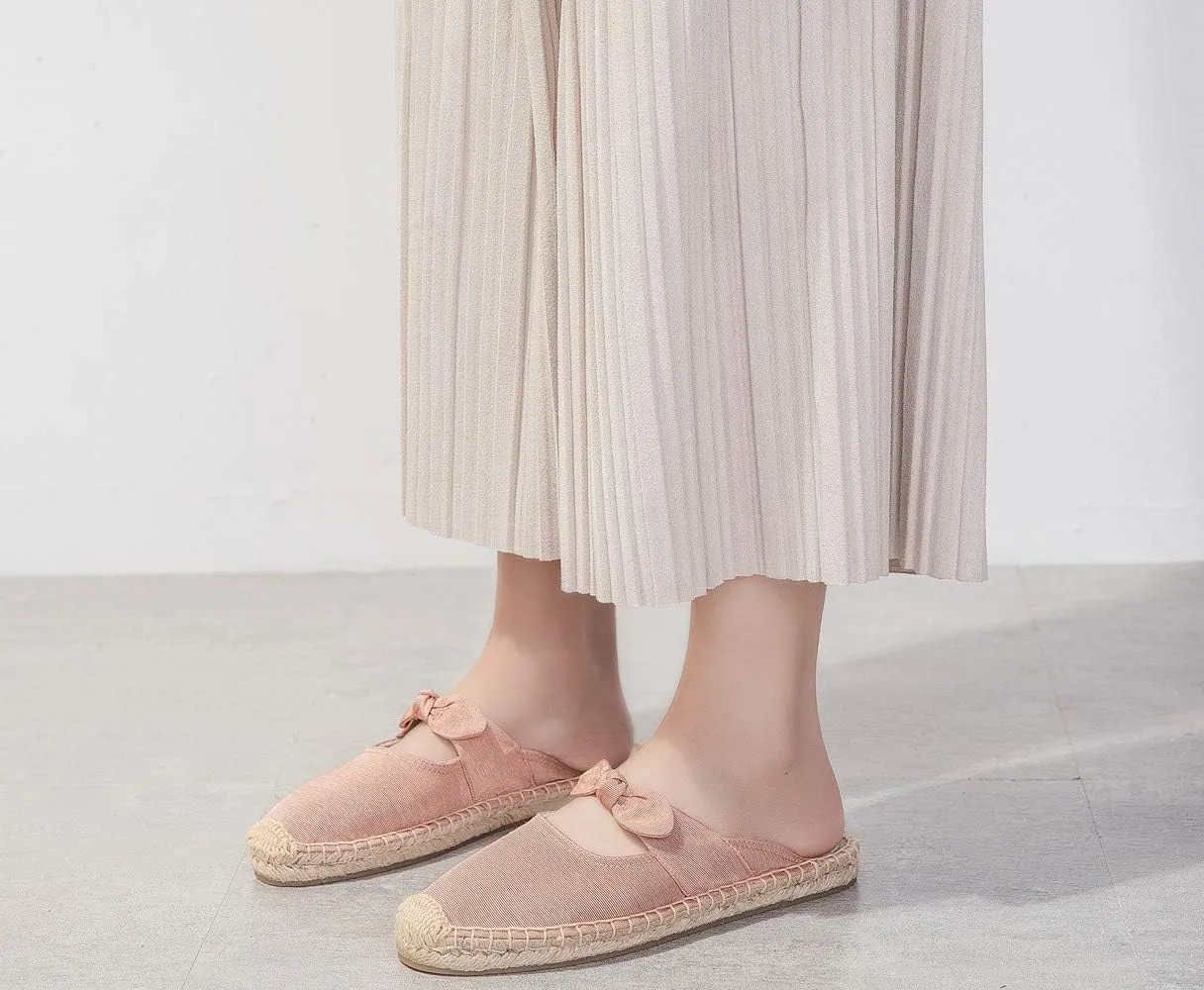 U-lite Women's Casual Bowknot Embellishment Slip-On Flats Loafers Flax Mule Shoes Espadrilles