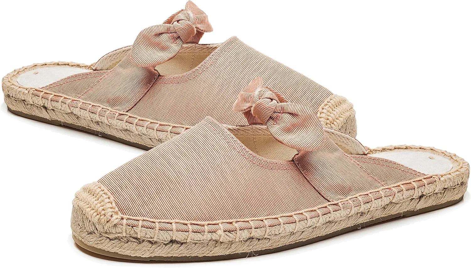 U-lite Women's Casual Bowknot Embellishment Slip-On Flats Loafers Flax Mule Shoes Espadrilles