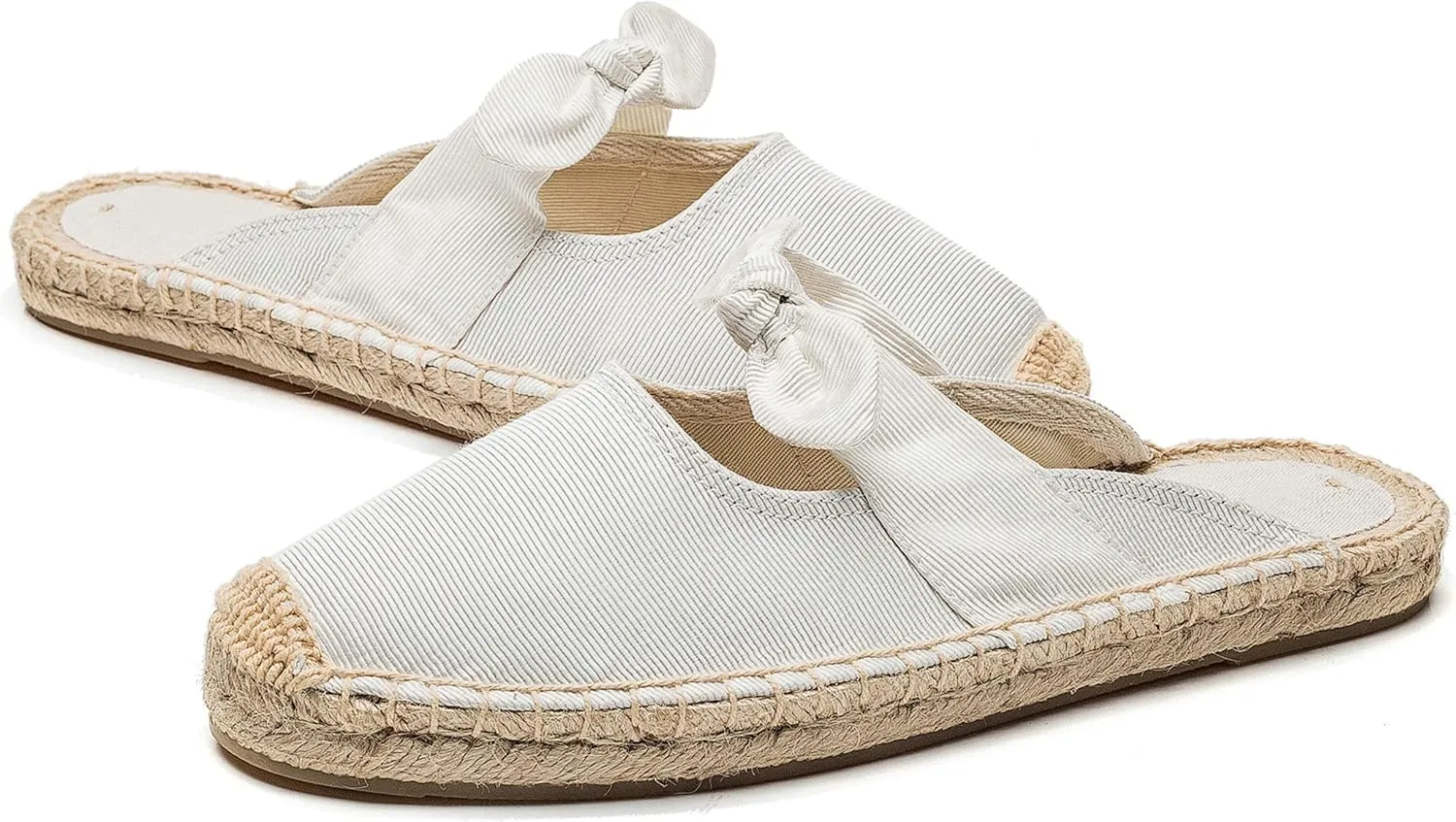 U-lite Women's Casual Bowknot Embellishment Slip-On Flats Loafers Flax Mule Shoes Espadrilles
