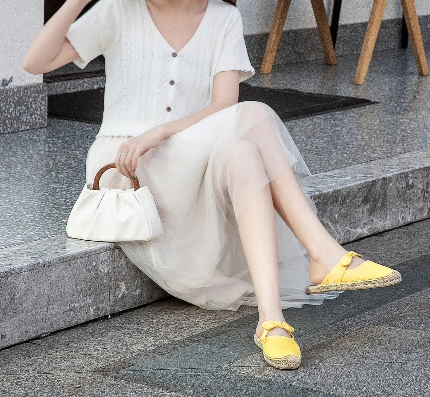 U-lite Women's Casual Bowknot Embellishment Slip-On Flats Loafers Flax Mule Shoes Espadrilles