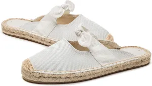 U-lite Women's Casual Bowknot Embellishment Slip-On Flats Loafers Flax Mule Shoes Espadrilles