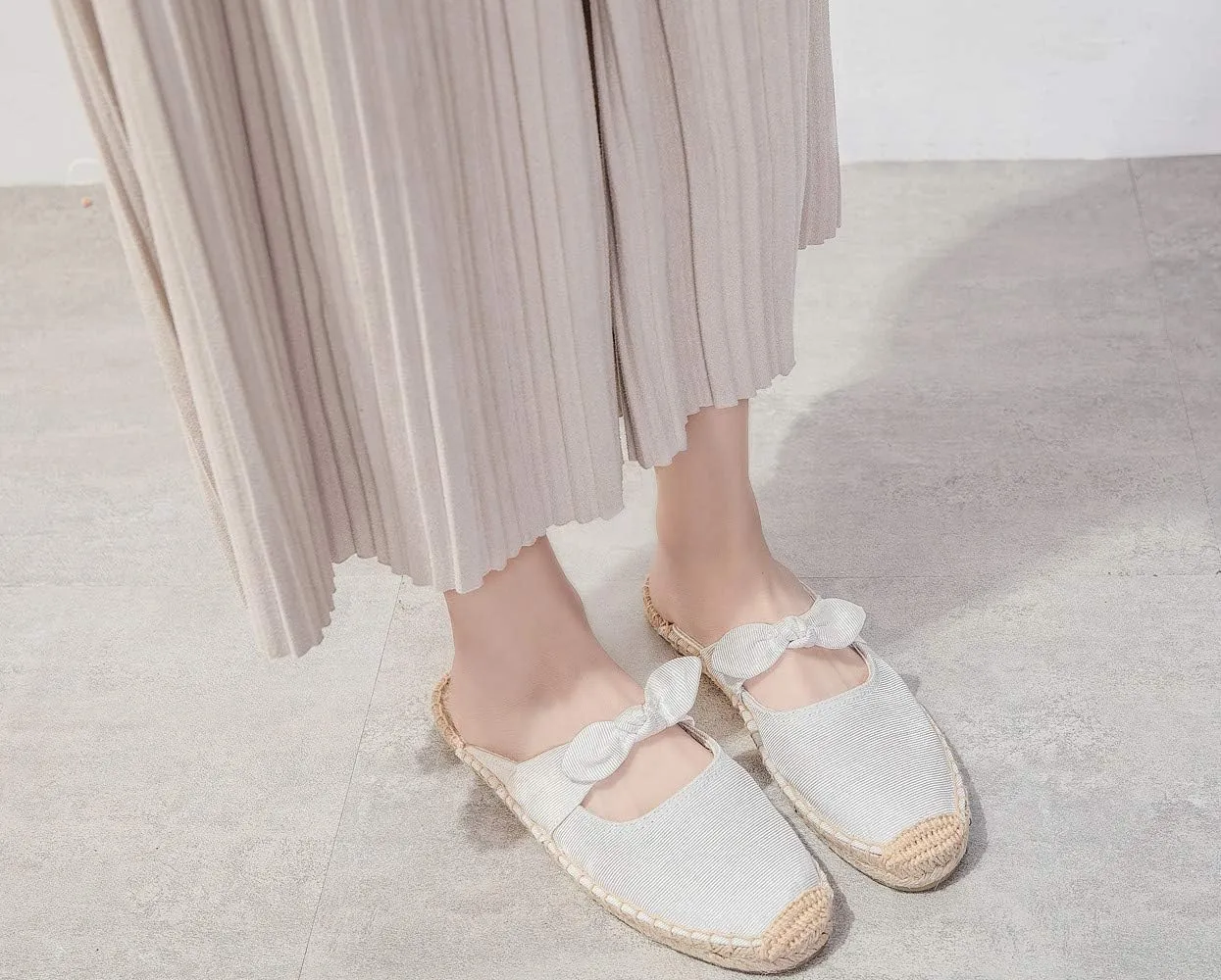 U-lite Women's Casual Bowknot Embellishment Slip-On Flats Loafers Flax Mule Shoes Espadrilles