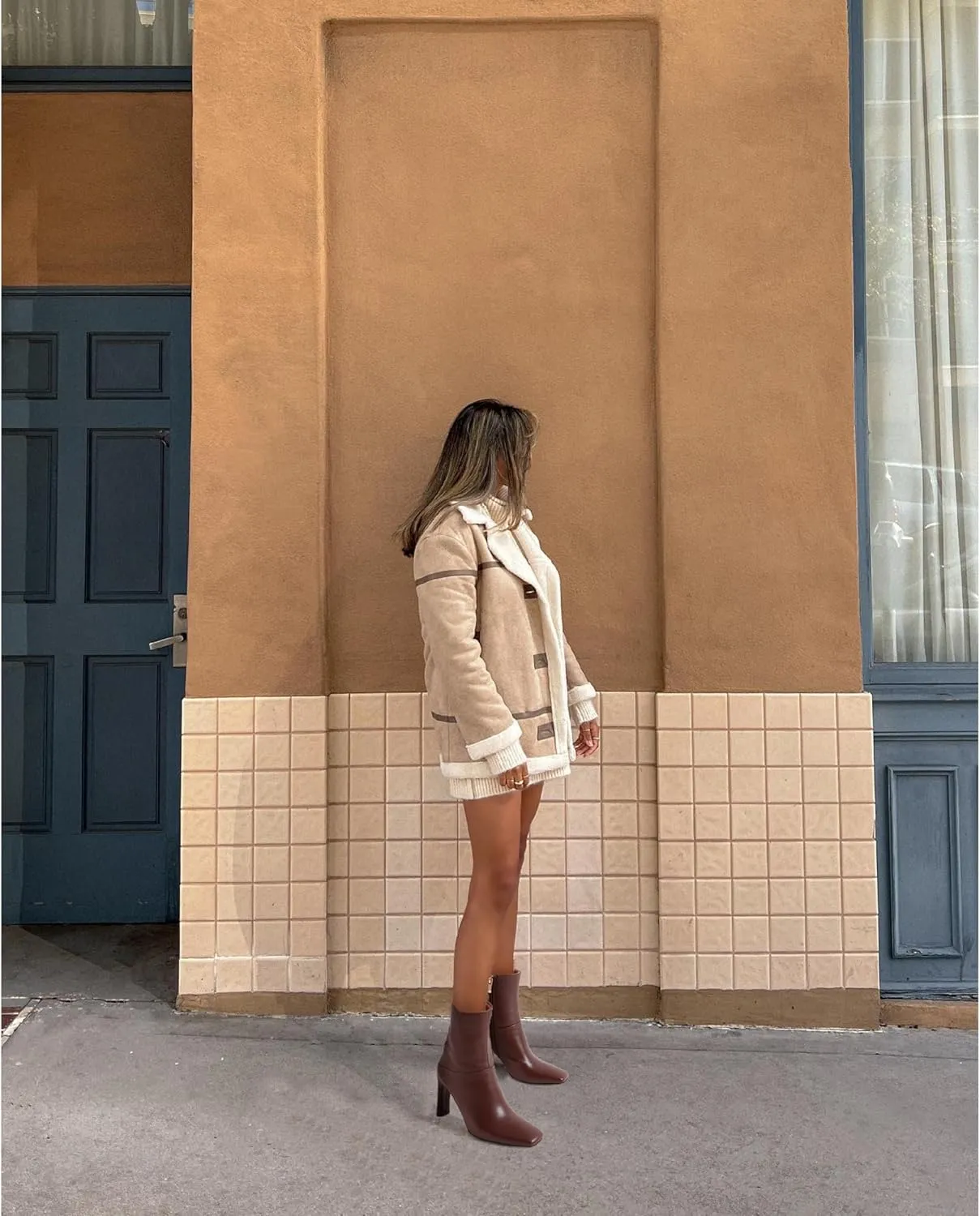 Uacllcau Ankle Boots for Women Square Toe High Heel Block Mid Calf Side Zipper Short Booties Gogo Fashion Fall Winter Boots