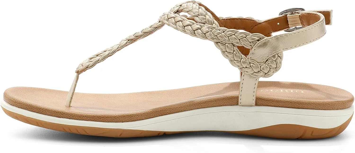 UBFEN Womens Flat Sandals Dress Braided T-Strap Thong Sandals with Arch Support Comfortable for Walking
