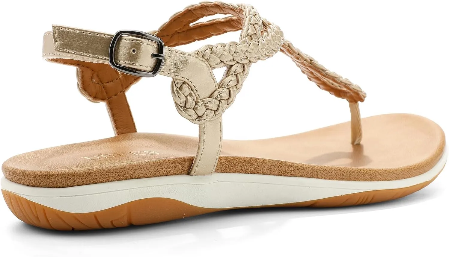 UBFEN Womens Flat Sandals Dress Braided T-Strap Thong Sandals with Arch Support Comfortable for Walking