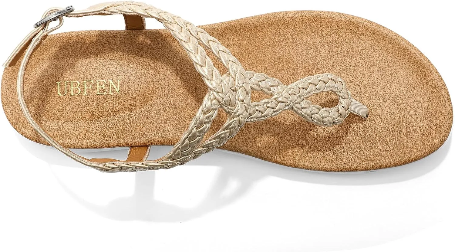 UBFEN Womens Flat Sandals Dress Braided T-Strap Thong Sandals with Arch Support Comfortable for Walking