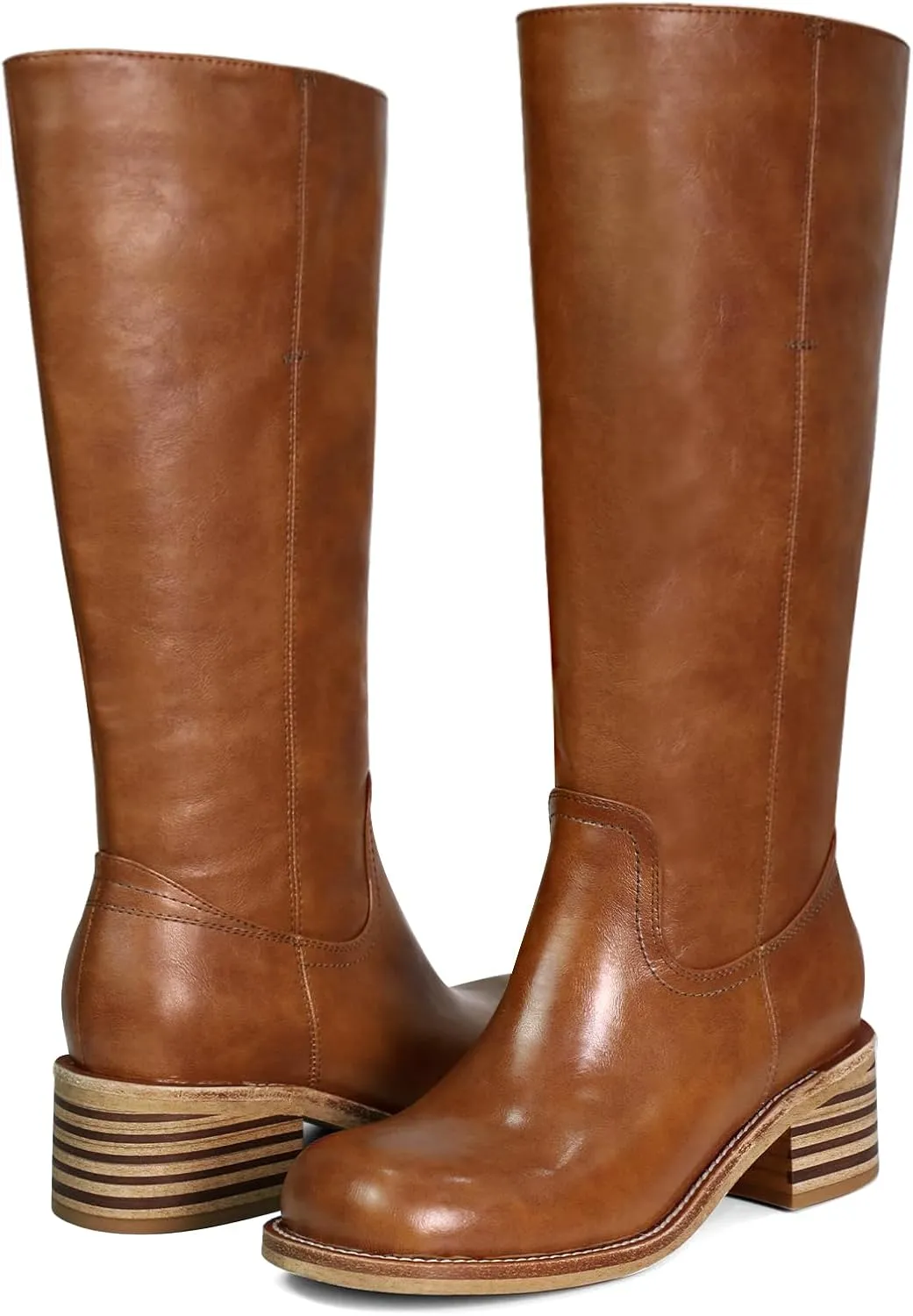 UBWDU Women's Knee High Boots Chunky Block Heel Long Boots Square Toe Low Heel Boots for Women