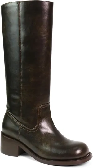 UBWDU Women's Knee High Boots Chunky Block Heel Long Boots Square Toe Low Heel Boots for Women