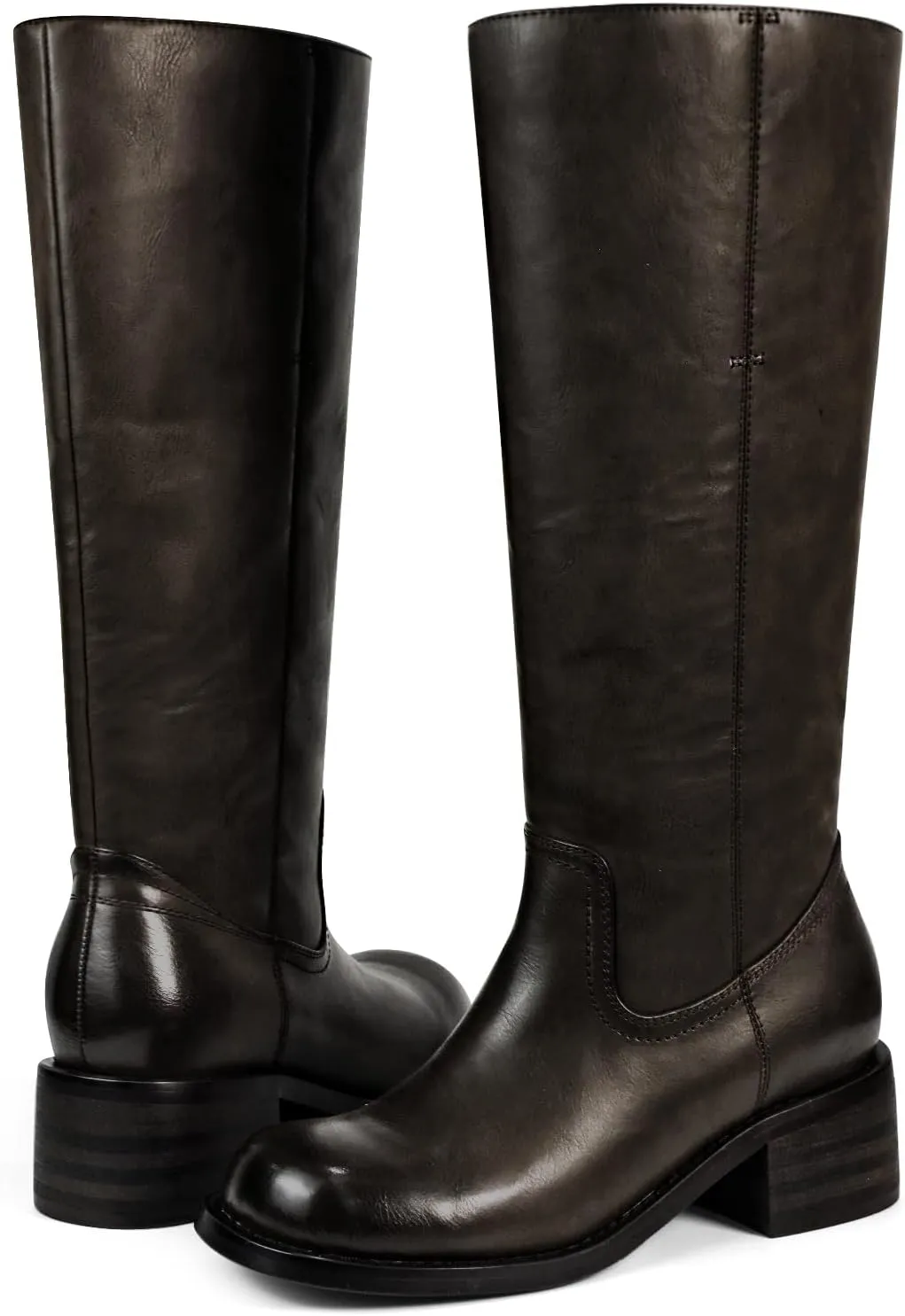 UBWDU Women's Knee High Boots Chunky Block Heel Long Boots Square Toe Low Heel Boots for Women