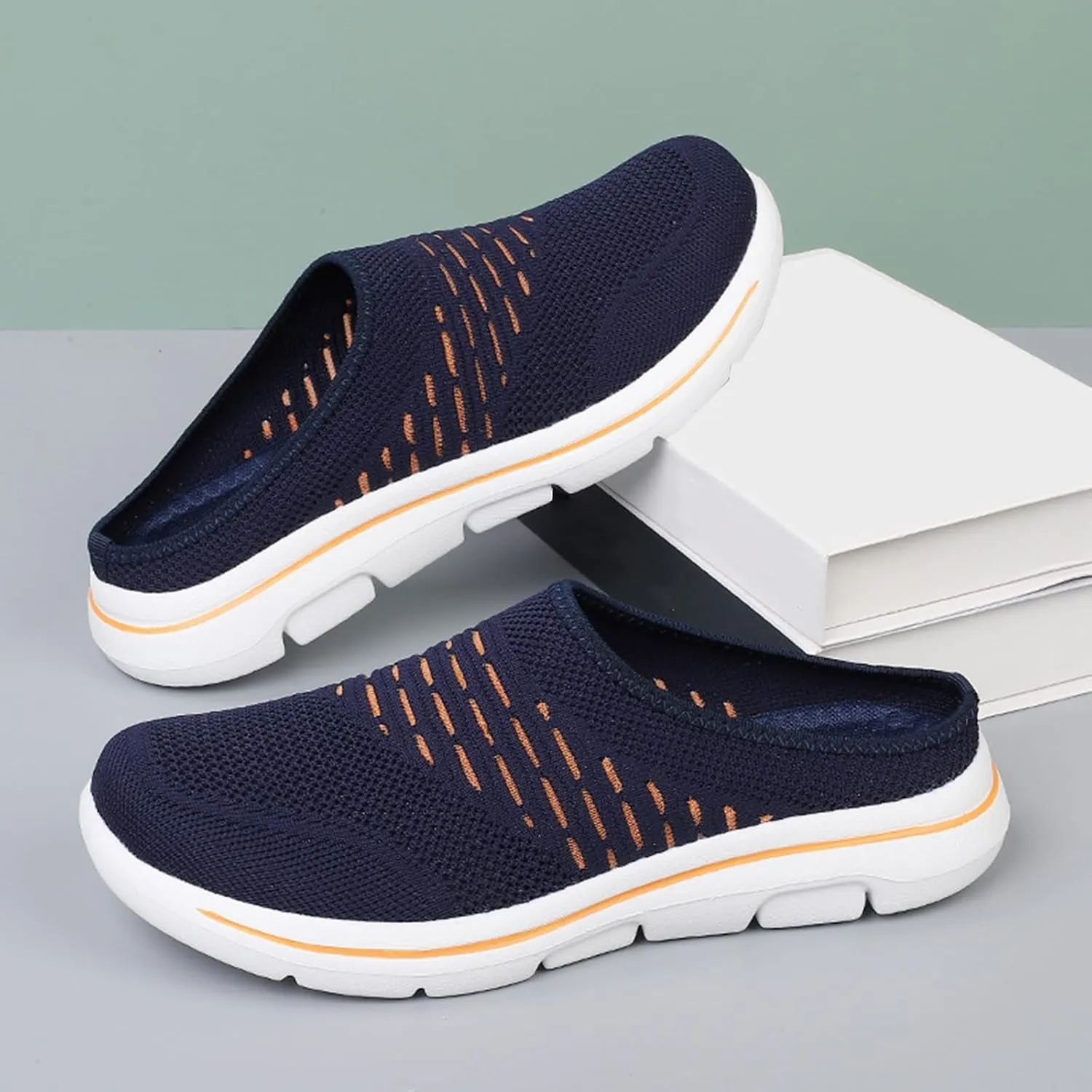 Unsiex Soft Sole Mules Summer Breathable Mesh Hollow Out Closed Toe Open Back Wedge Sandals Lightweight Comfortable Non-Slip Rubber Soles Walking Shoes