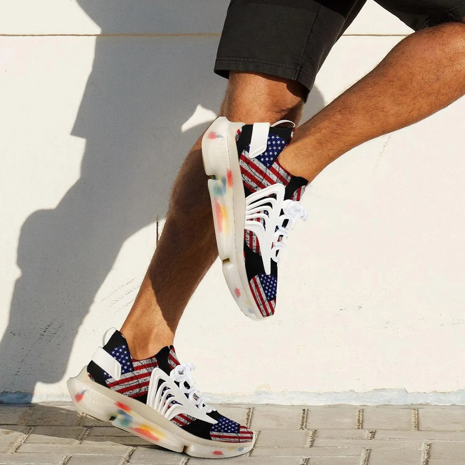 USA Flag Volleyball Running Shoes for Men Low Top Athletic Training Shoe Sports Walking Shoes Non-Slip Gym Sneakers