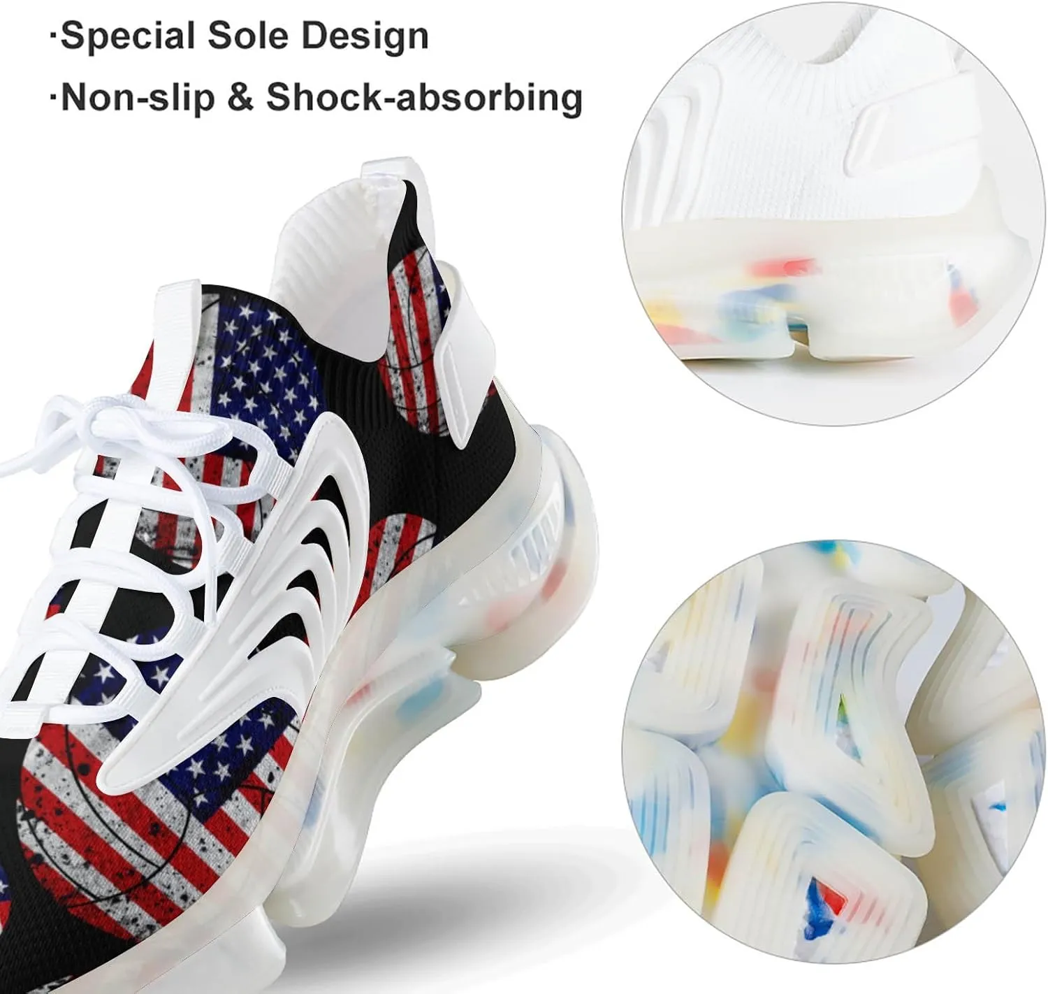 USA Flag Volleyball Running Shoes for Men Low Top Athletic Training Shoe Sports Walking Shoes Non-Slip Gym Sneakers
