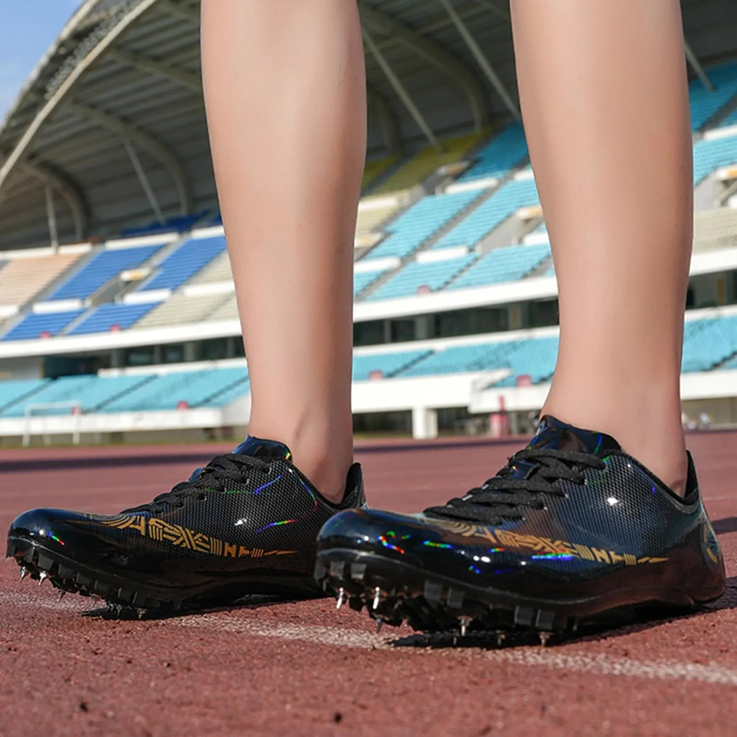 UYO Men's Track Shoes Spikes Sprint Sneakers Athletic Race Jumping Breathable Training Lightweight Track Cleats for Men