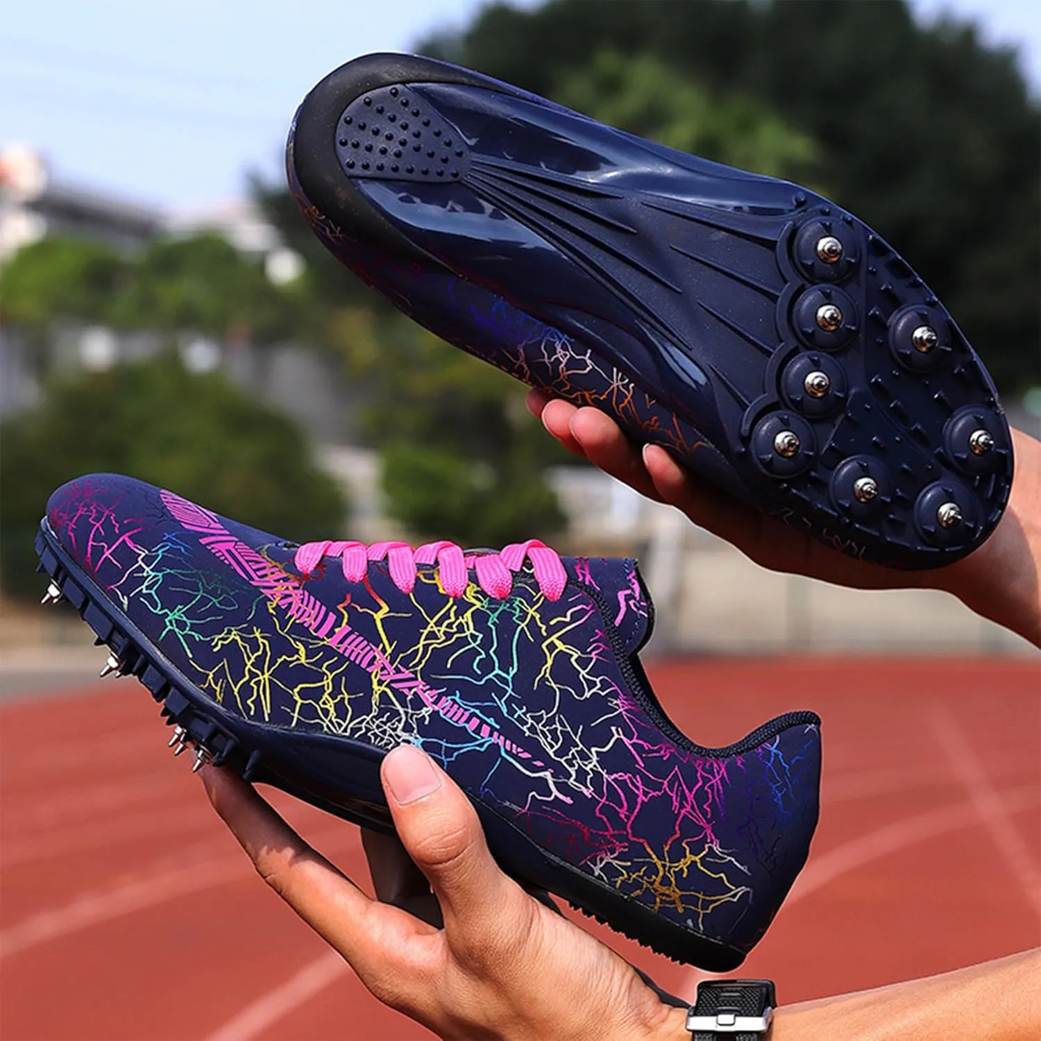 UYO Men's Track Shoes Spikes Sprint Sneakers Athletic Race Jumping Breathable Training Lightweight Track Cleats for Men