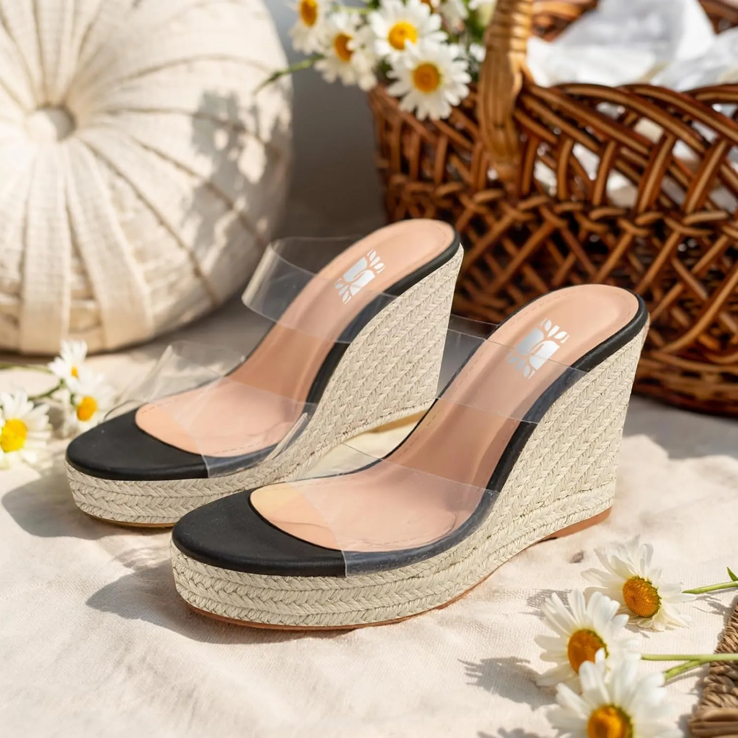 VARECOLA Women Slip On Espadrille Platform Wedge Sandals Slide Open Toe Clear High Heel Sandals