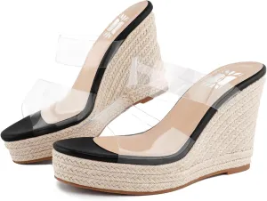 VARECOLA Women Slip On Espadrille Platform Wedge Sandals Slide Open Toe Clear High Heel Sandals
