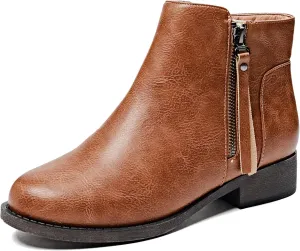 Veittes Women's Ankle Boots - Classic Side Zip, Comfortable Platform, Cover with Buckle Strap, Round Toe, Low Chunky Heel Comfort Slip On Fashion (Black/Dark Brown/Grey) Boots.