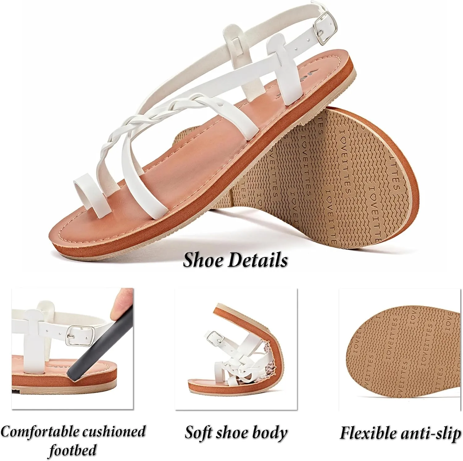 Veittes Women's Flat Sandals - Casual Cute Criss Cross Strappy Flat Summer Shoes.