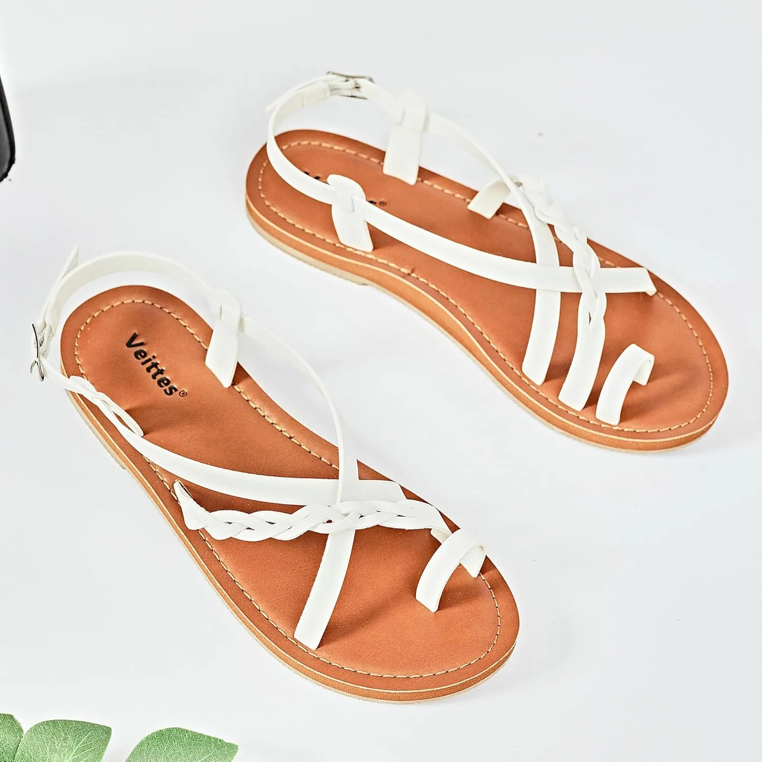 Veittes Women's Flat Sandals - Casual Cute Criss Cross Strappy Flat Summer Shoes.