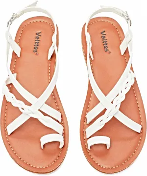 Veittes Women's Flat Sandals - Casual Cute Criss Cross Strappy Flat Summer Shoes.
