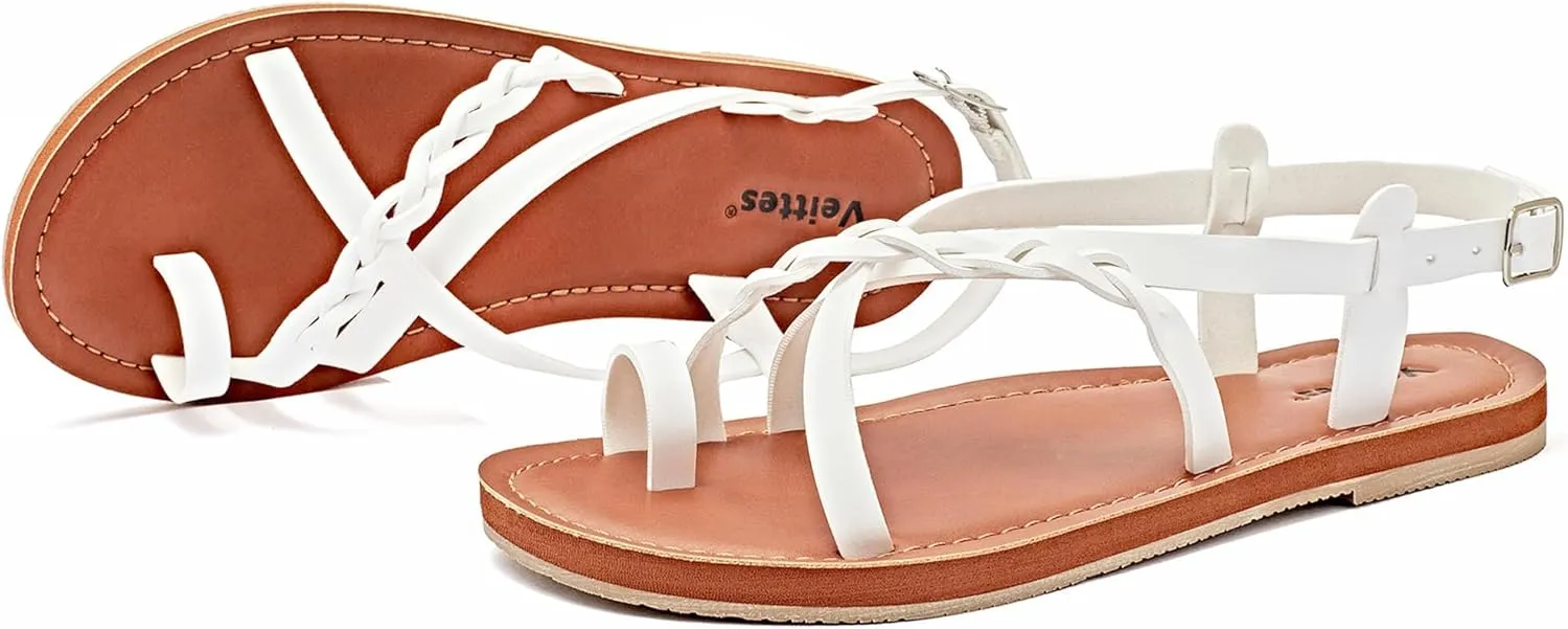 Veittes Women's Flat Sandals - Casual Cute Criss Cross Strappy Flat Summer Shoes.