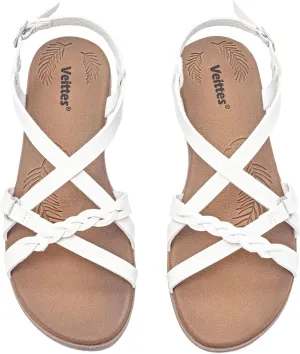 Veittes Women's Flat Slide Sandals-Adjustable Double Elastic Bands,Crossover Straps,Fashion Casual Summer Flat Sandals.
