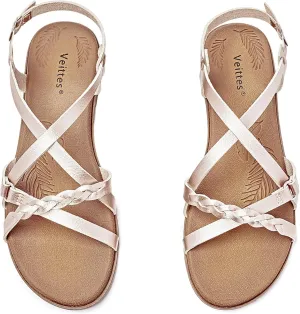 Veittes Women's Flat Slide Sandals-Adjustable Double Elastic Bands,Crossover Straps,Fashion Casual Summer Flat Sandals.
