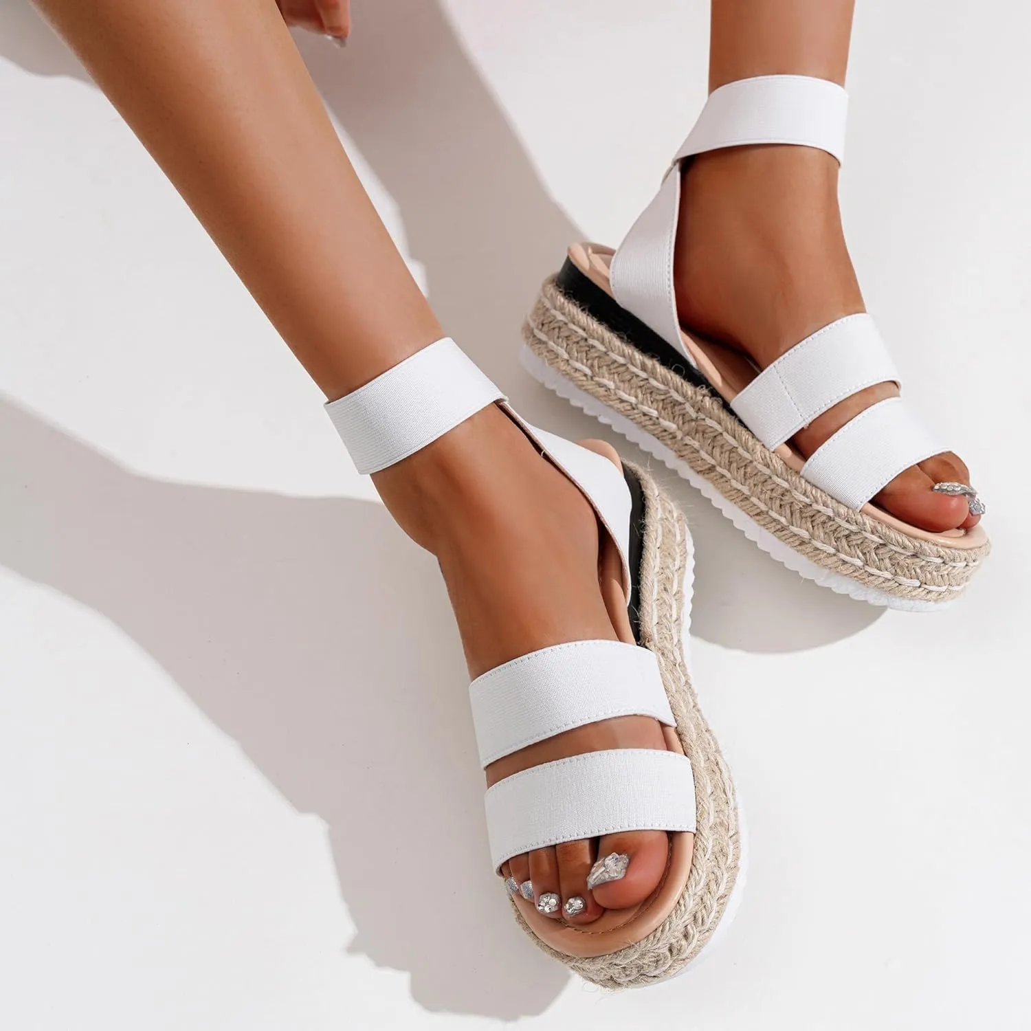 Vepose Women's 876 Cute Platform Wedge Sandals Open Toe, Espadrilles Sandals with Double Elastic Strap
