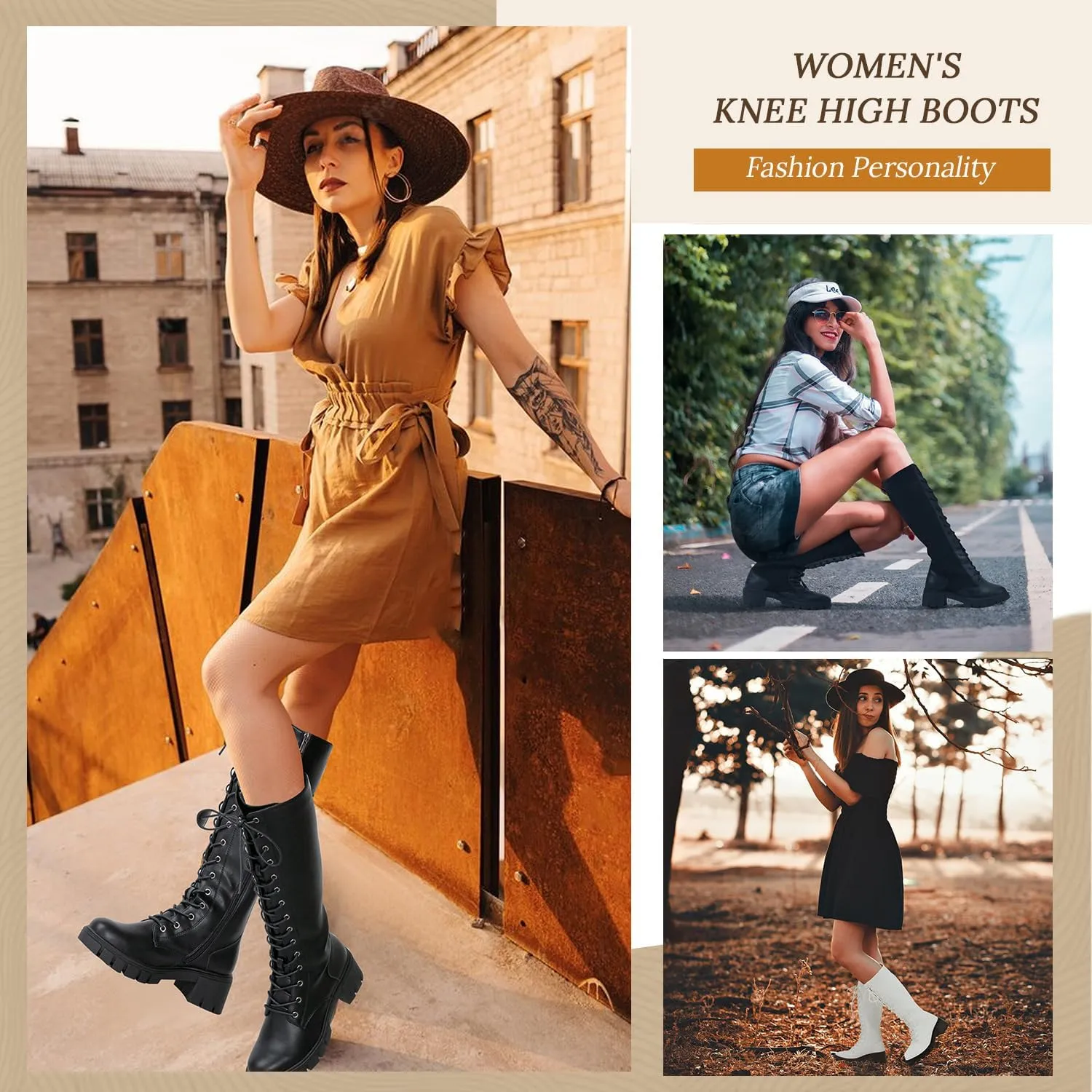 Vepose Women's 953 Lace Platform Combat Knee High Boots with Comfort Chunky Heel