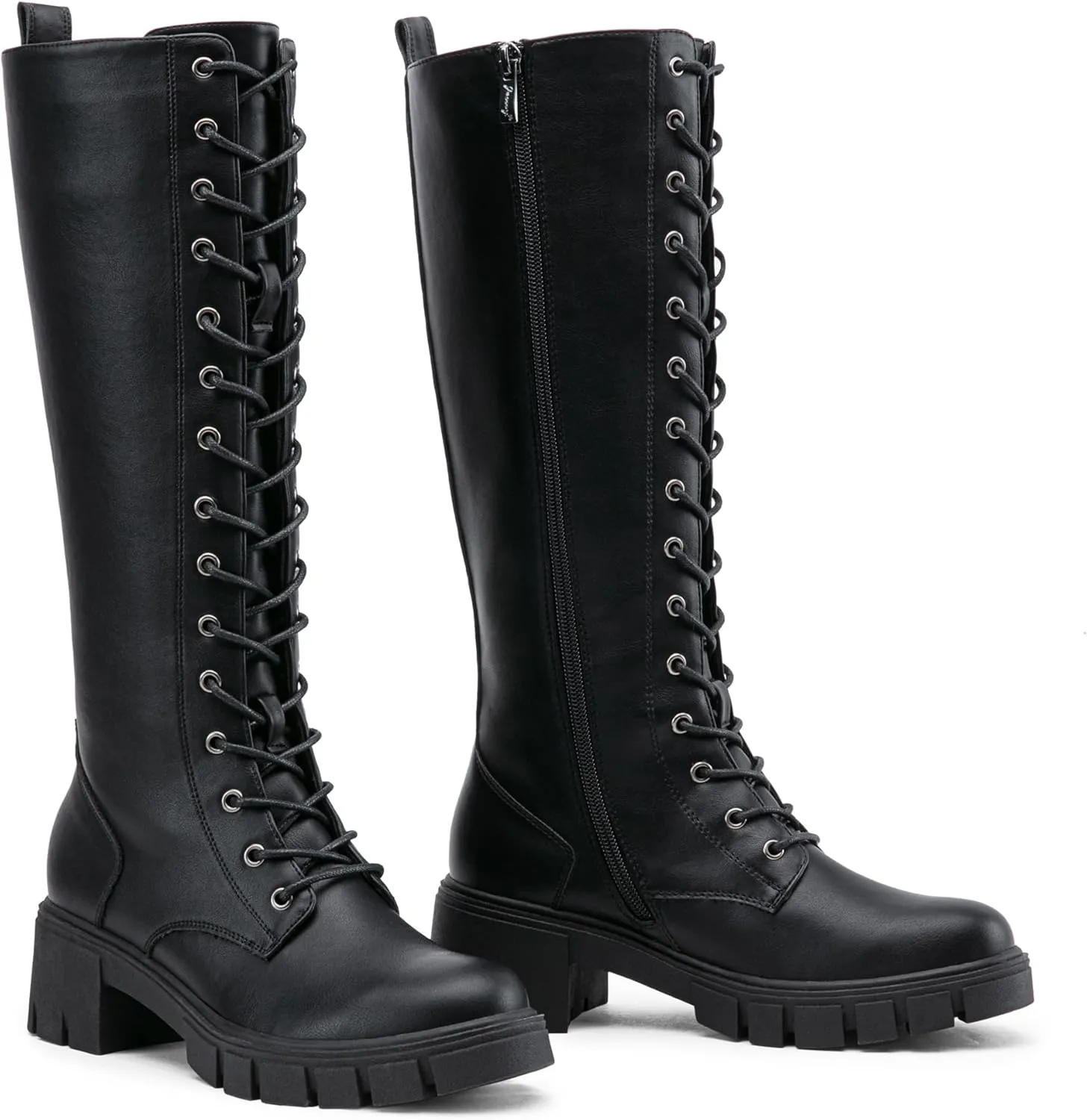 Vepose Women's 953 Lace Platform Combat Knee High Boots with Comfort Chunky Heel