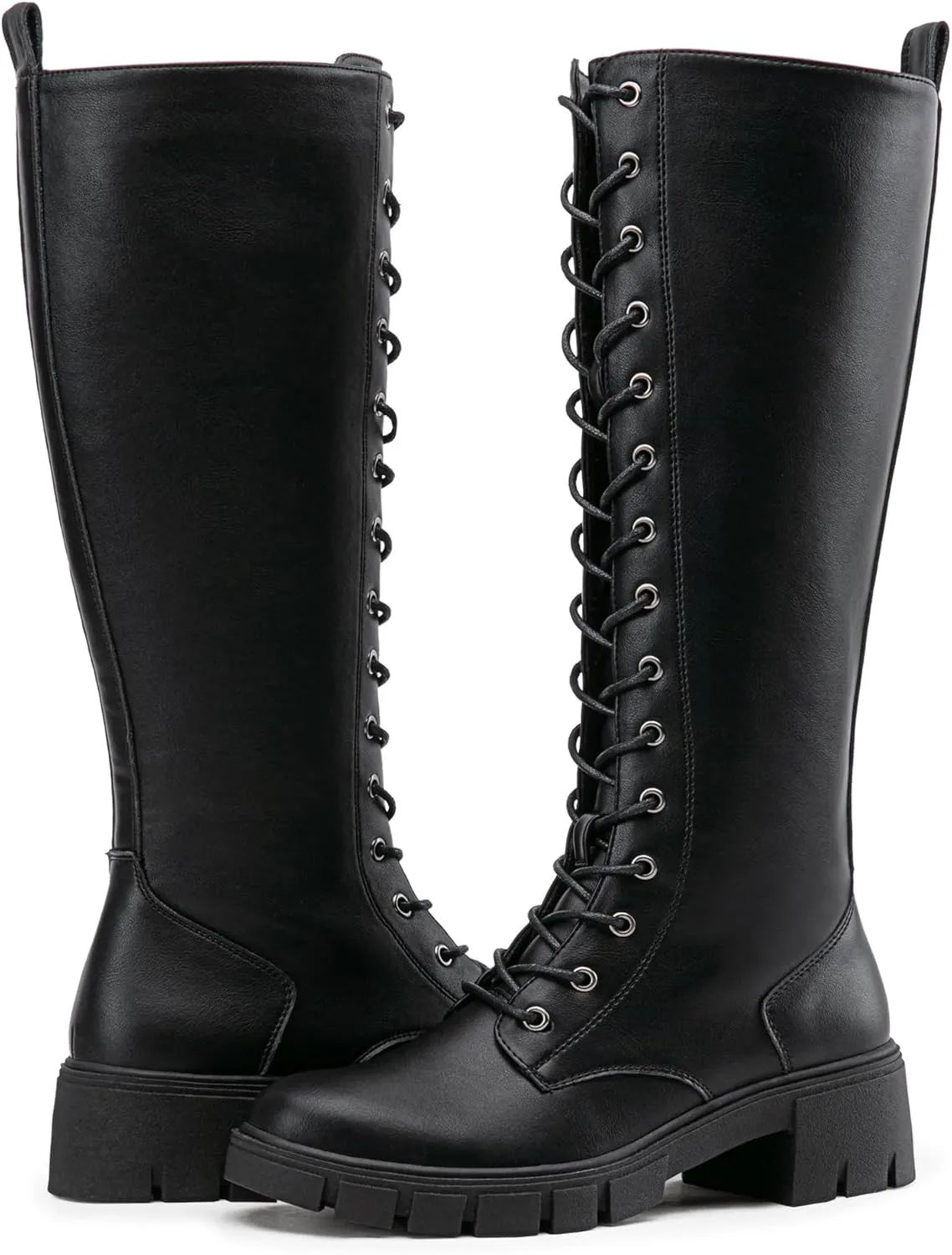 Vepose Women's 953 Lace Platform Combat Knee High Boots with Comfort Chunky Heel