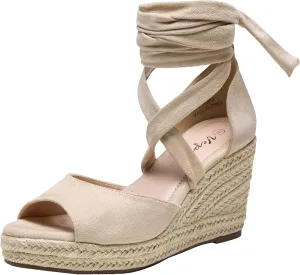 Vepose Women's Platform Wedge Sandals Rome Espadrilles Open Toe High Heel Sandals for Women with Lace-Up