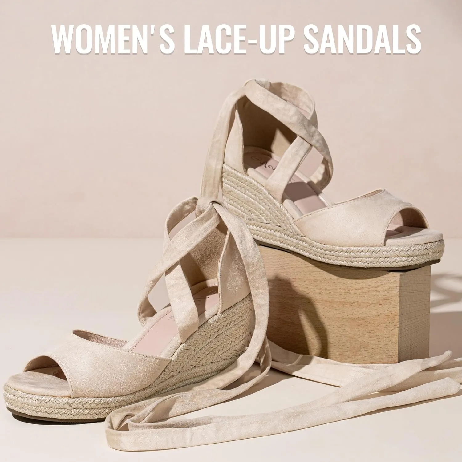 Vepose Women's Platform Wedge Sandals Rome Espadrilles Open Toe High Heel Sandals for Women with Lace-Up